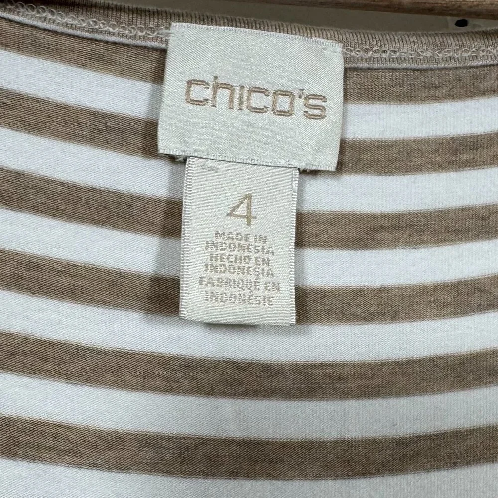 Chico's Women's Sleeveless Tank Midi Dress Side Ties Beige/White Striped Sz 4 2X - Picture 4 of 5
